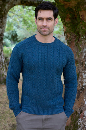 100% Lambswool Cable Knit Sweater Everglade