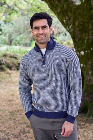 1/2 Zip Wool Blend Sweater - Blue