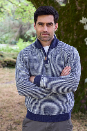1/2 Zip Wool Blend Sweater - Blue