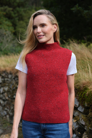 Merino and Mohair Sleeveless Vest Red
