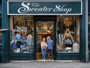 Outside_Shop The Sweater Shop - Paul and Laura and a range of Aran Sweaters
