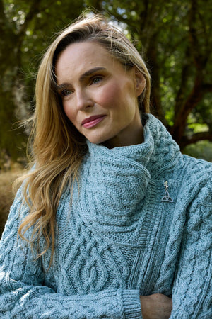 Cable Knit Side Zip Merino Wool Cardigan - Mermaid