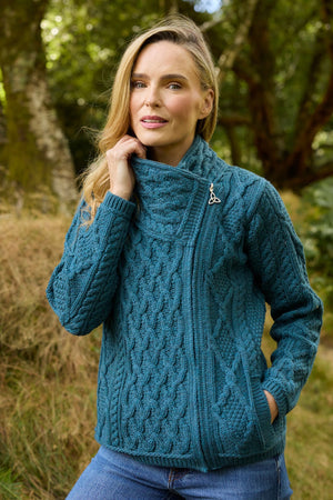100% Merino Wool Side Zip Aran Cardigan – Bermuda