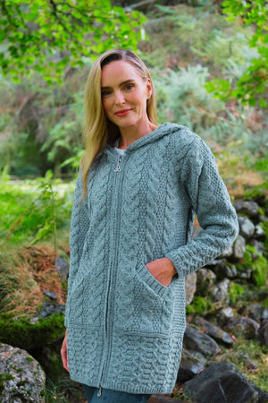 Irish Aran Hooded Coat - Mermaid