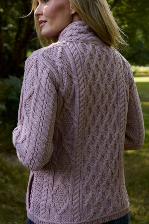 100% Merino Wool Side Zip Aran Cardigan – Baby Pink