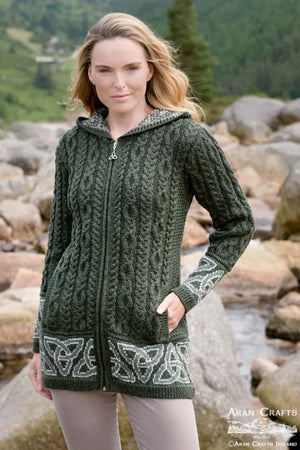 Celtic Jacquard Hooded Coat Army