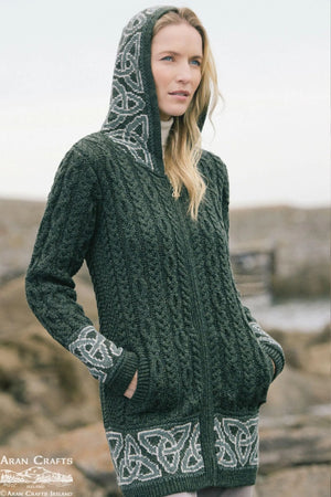 Celtic Jacquard Hooded Coat Army