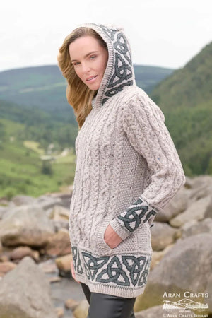 Celtic Jacquard Hooded Coat Oatmeal