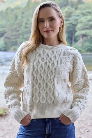 Crop Cable Aran Sweater Super Soft Merino - Natural