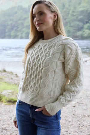Crop Cable Aran Sweater Super Soft Merino - Natural