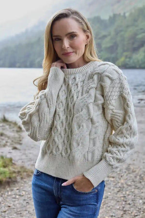 Crop Cable Aran Sweater Super Soft Merino - Natural