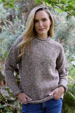 Ladies Roll Neck Raglan Crew Beige