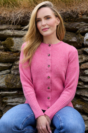 100% Lambswool Cardigan - Pink