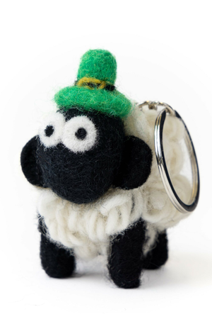 Knitted Sheep Keyring Mountain Blackface With Leprechaun Hat