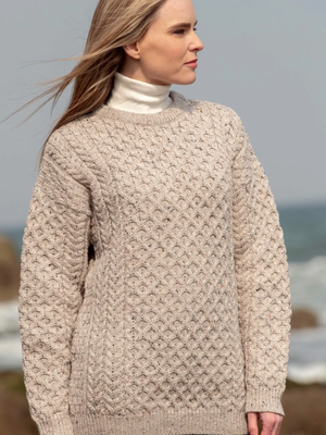 Merino Wool Aran Sweater Oatmeal - Unisex