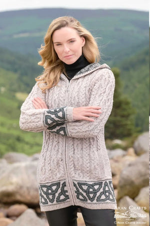 Celtic Jacquard Hooded Coat Oatmeal