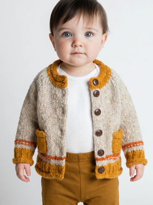 Baby Roll Neck Cardigan Natural Mustard
