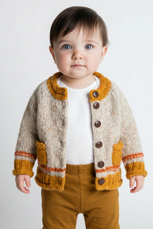 Baby Roll Neck Cardigan Natural Mustard