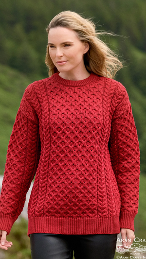 Unisex Merino Wool Aran Sweater Red