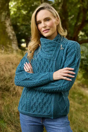 100% Merino Wool Side Zip Aran Cardigan – Bermuda