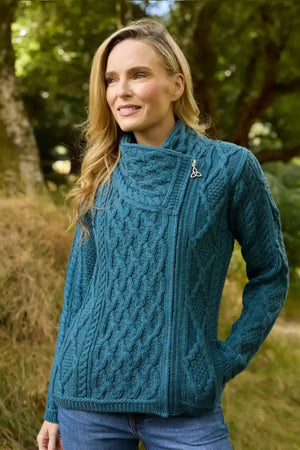 100% Merino Wool Side Zip Aran Cardigan – Bermuda
