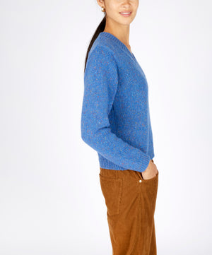 Wool and Cashmere V Neck Sweater - Kayla Sweater Marina