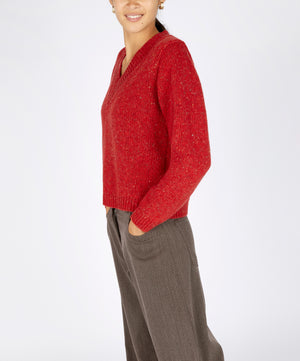 Wool and Cashmere V Neck Sweater- Kayla Sweater Chilli