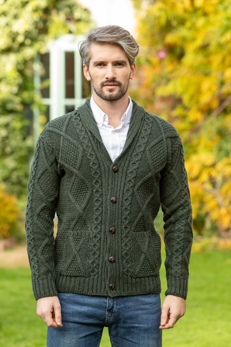 Mens V Neck Cardigan Army Green