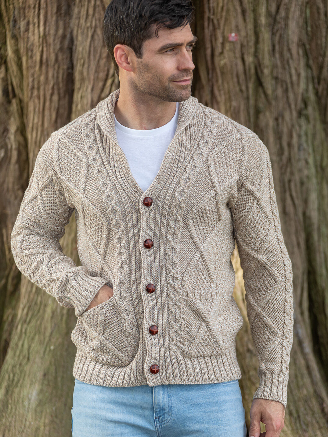 Mens cable knit cardigan on sale