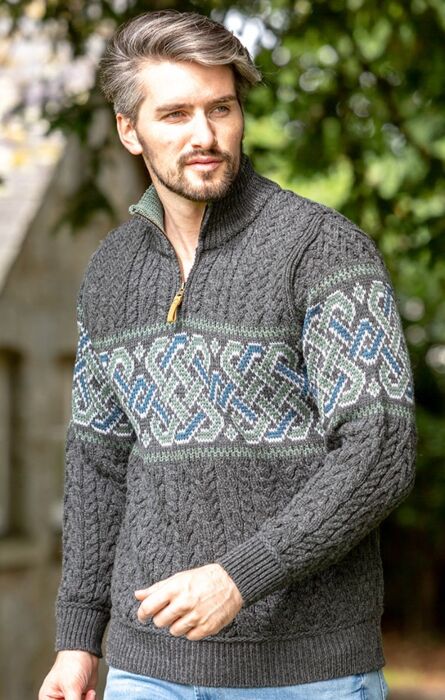 Aran Half Zip Sweater with Celtic Design | The Sweater Shop