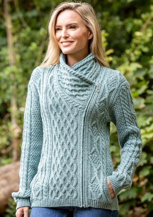 Side Zip Cable knit Sweater with Claddagh Zip | The Sweater Shop