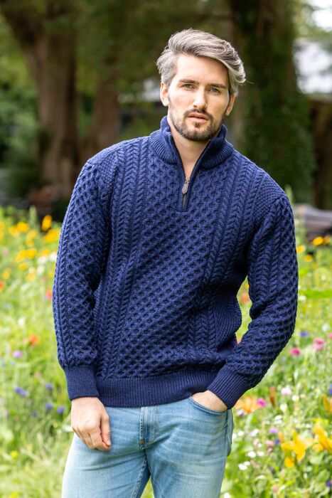 Quarter-Zip Wool Sweater for Men, 'Dublin Bay
