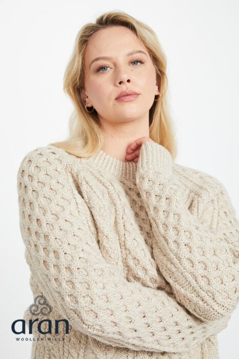 Ladies coarse knit sweater, Cream-Beige