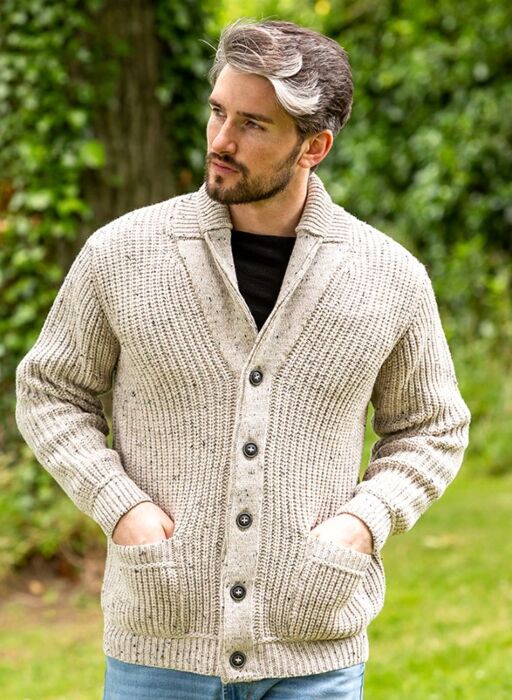 Men's Ribbed Shawl Neck Merino Wool Cardigan | The Sweater Shop