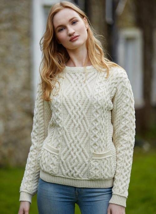 Aran Cable Knit Sweater with Pockets | The Sweater Shop