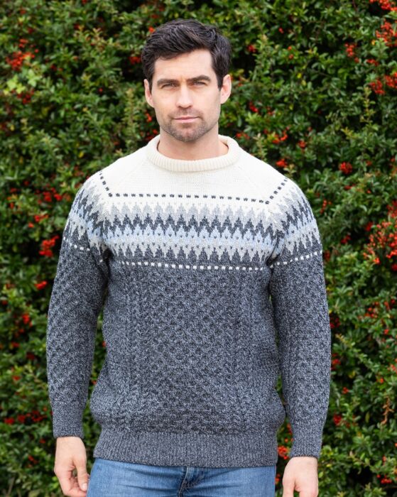 Unisex Merino Wool Aran Sweater - Slate