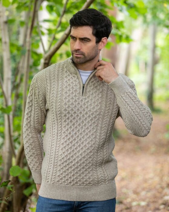 Beige woolen half zip pullover