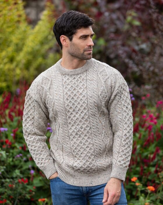 Pure Wool Unisex Aran Sweater Fleck | The Sweater Shop