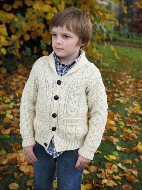 Boys Shawl Cardigan Natural | The Sweater Shop