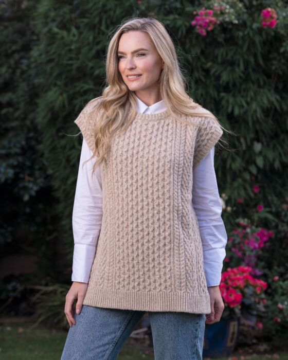 Oversized Aran Sweater Vest - Seashell | The Sweater Shop