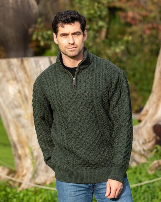 100% merino wool sweater with zip collar - Man
