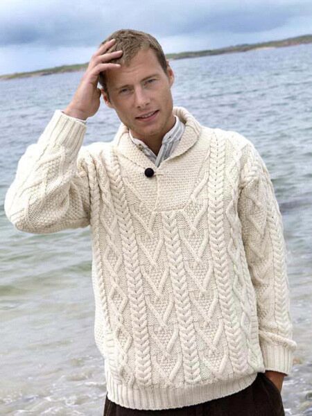 Men's Aran Cowl Neck Merino Sweater