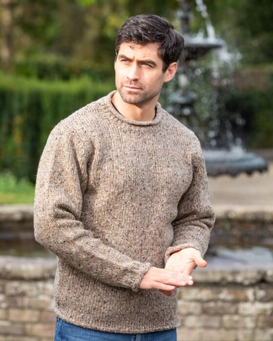 Grey cable knit donegal sweater, Men's Sweater