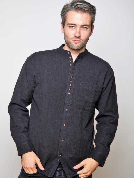Traditional Grandfather Shirt SW59 Black | The Sweater Shop