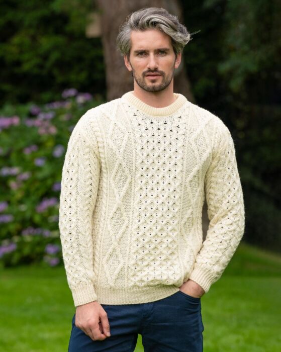 Pure Wool Aran Sweater Natural - Unisex | The Sweater Shop