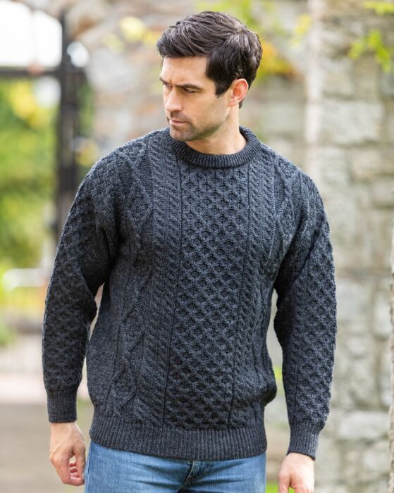 Pure Wool Unisex Aran Sweater Charcoal | The Sweater Shop