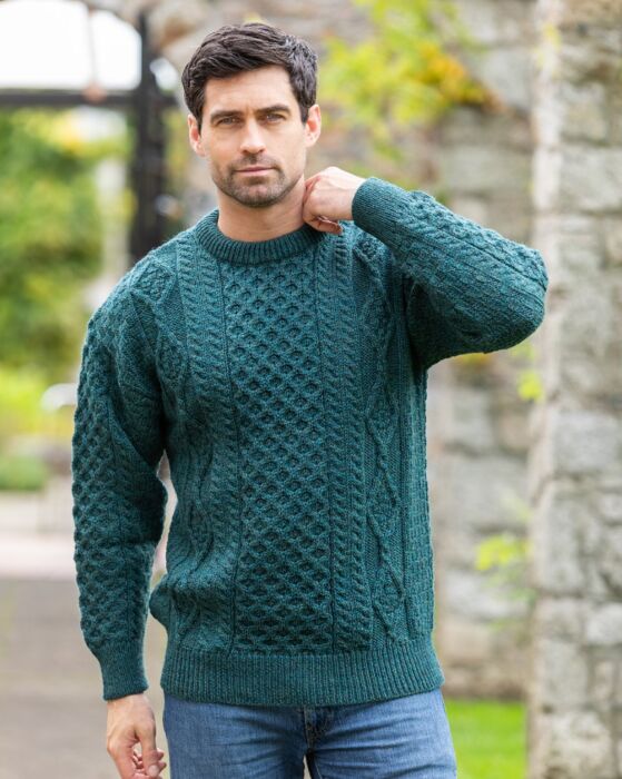 Unisex Aran Sweater Moss Green | The Sweater Shop