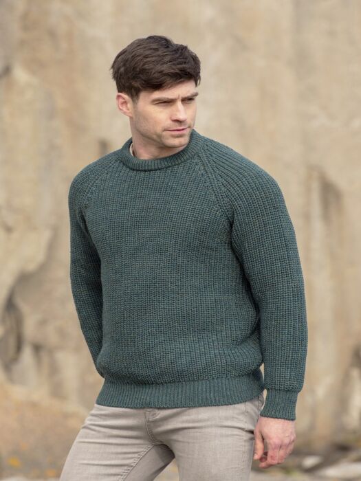 O'Connell's Irish Fisherman Aran Sweater - Green - Men's Clothing