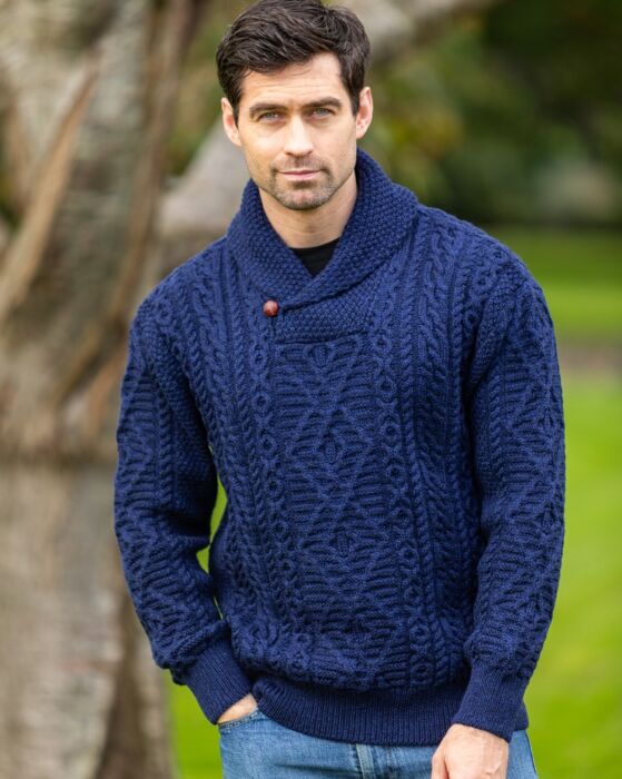 Irish Wool Sweater for Men - Blue (Select Size:: Medium)