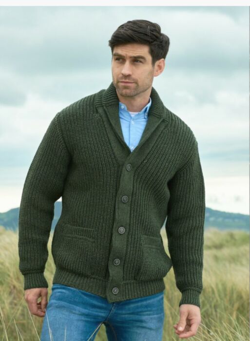 Men's ribbed cardigan Army Green | The Sweater Shop